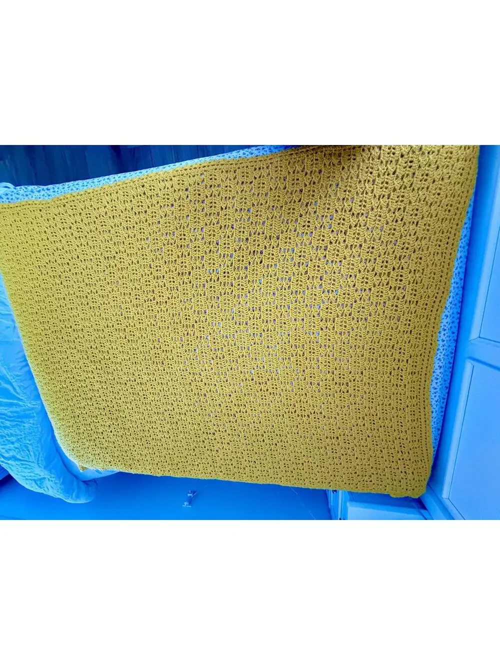 Vintage Hand Made Crochet Mustard Oversized Throw Blanket- 58